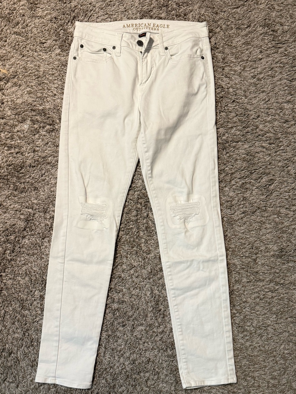 American Eagle Outfitters White Distressed Slim Fit Jeans